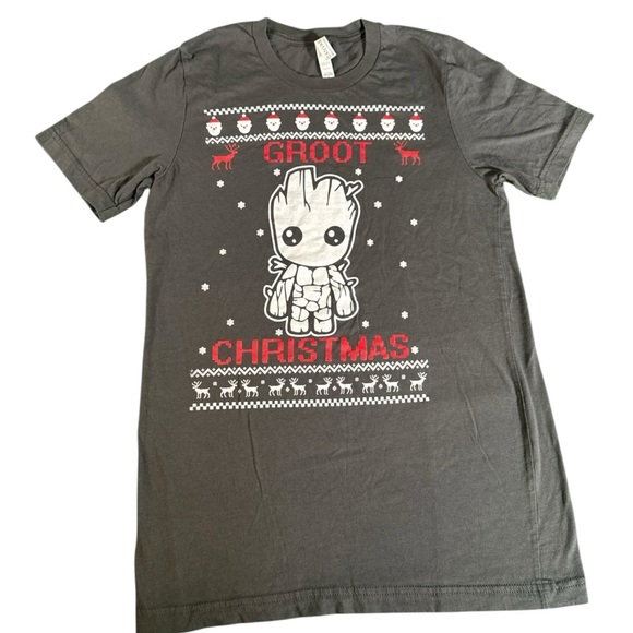 Marvel Groot Christmas Shirt Men’s S Gray Tee Guardians Ugly Sweater Style - Picture 1 of 7